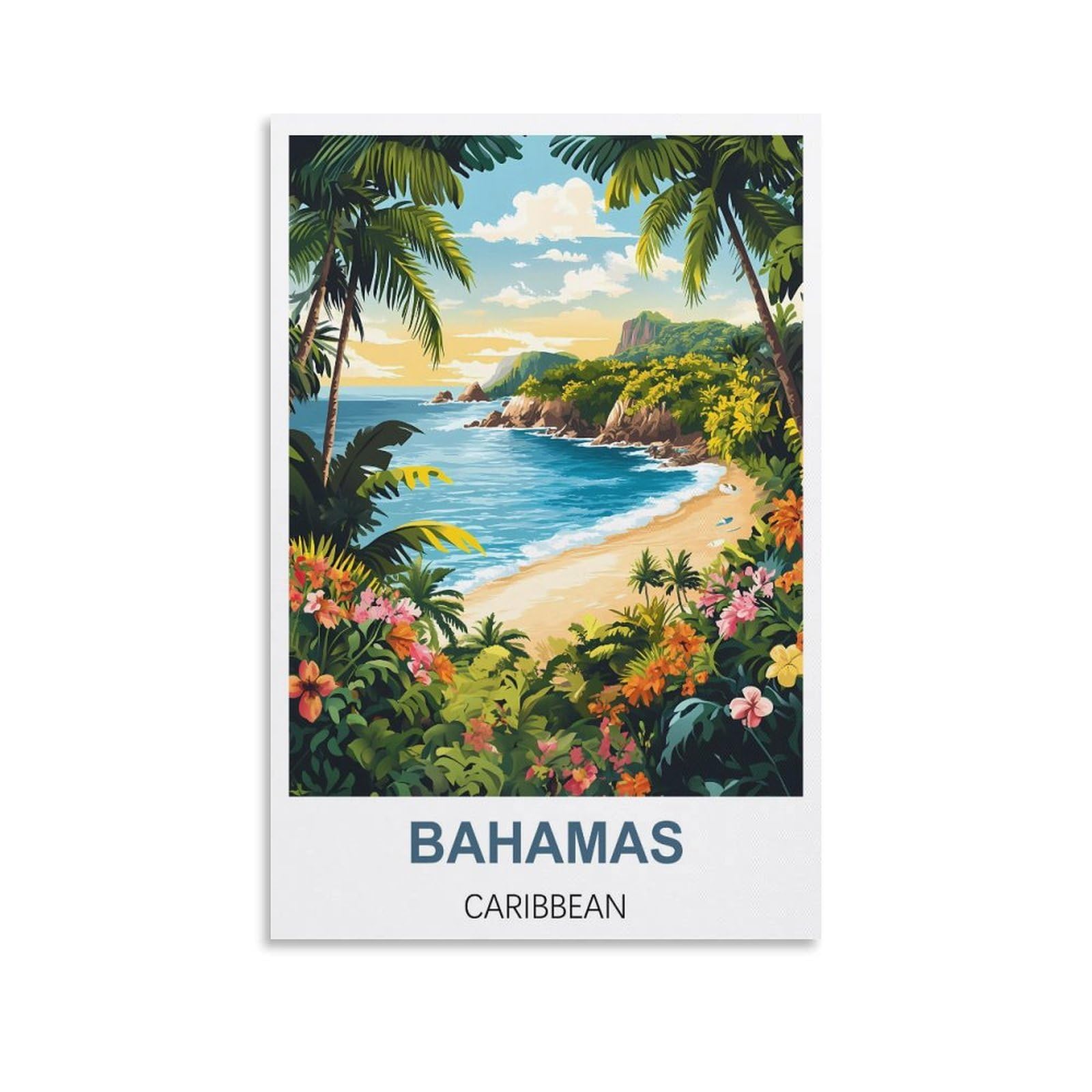 FJIWECWSQ Bahamas Caribbean Vintage Travel Poster 08x12inch(20x30cm) Canvas Wall Art Painting Prints