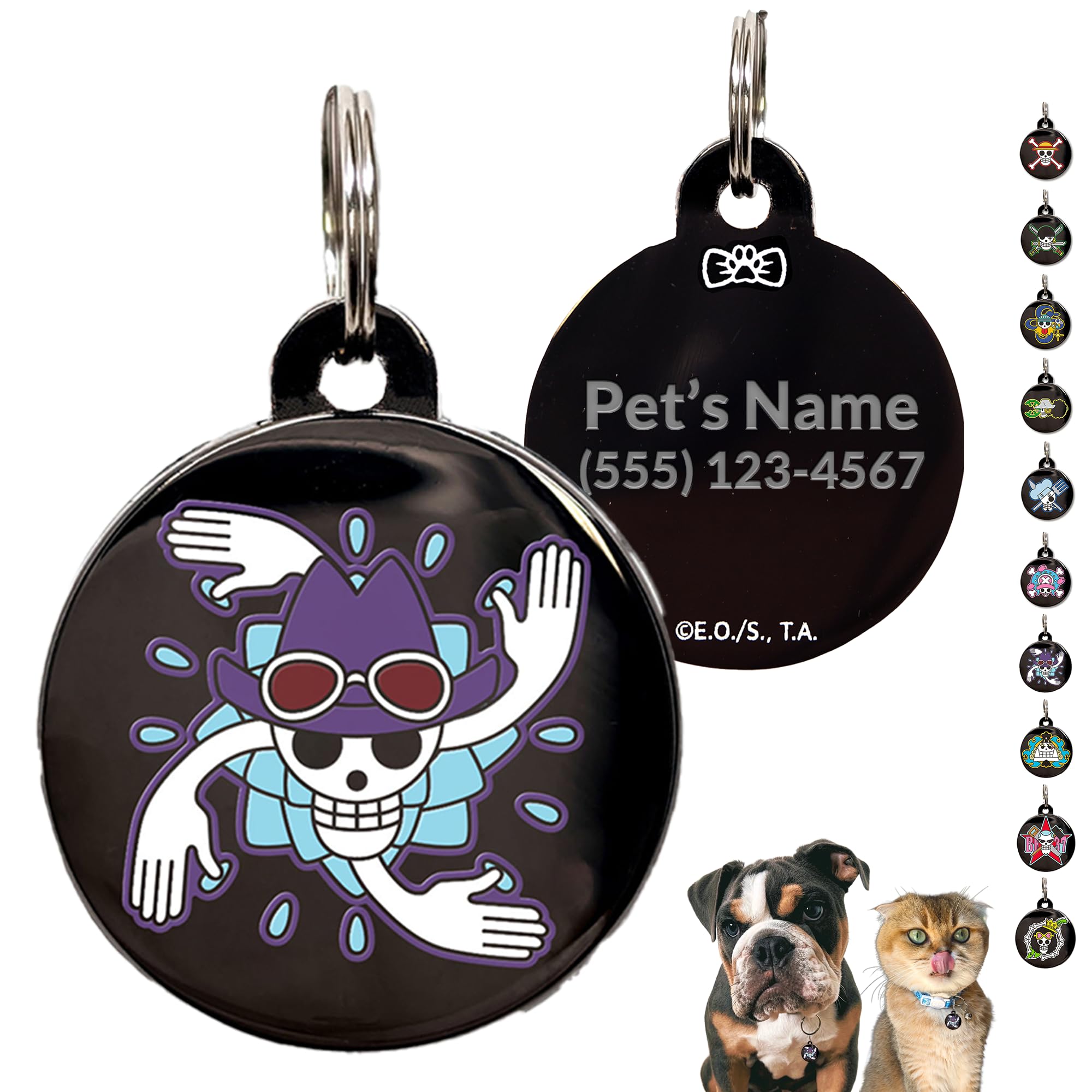 One Piece Anime Dog Tags Personalized for Pets: Straw Hat Flag Custom ID Tags for Dogs, Officially Licensed Jolly Roger Pet Tag for Collar, Cat Tag &