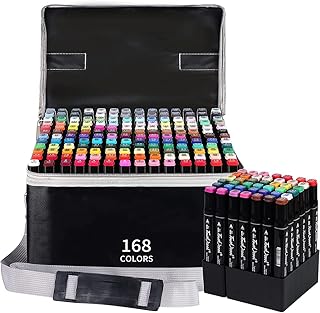 Klhamky 168 Colors Alcohol Markers, Twin Sketch Markers Pens, Dual Tip Art Markers, Permanent Alcohol Based Markers with Case for Adult Kids Coloring Drawing Sketching Card Making Illustration