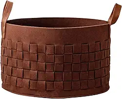 Cesta resistente para lavanderia com alça de couro, 50 x 33 cm, grande cesto de roupa de feltro, cinza