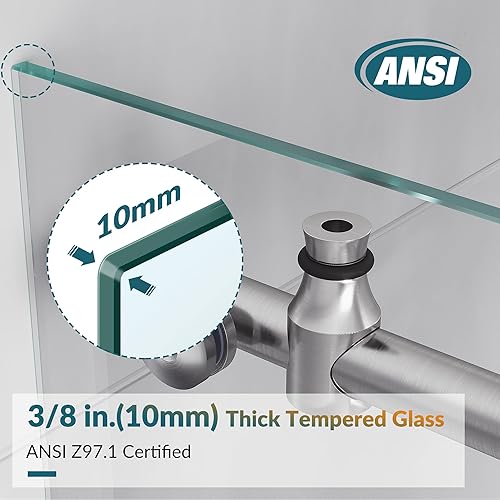 Miniatura 16 de ELEGANT Puerta corredera sin marco para bañera de 60 pulgadas de ancho x 62 pulgadas de alto, puerta corrediza de cristal de ducha para bañera