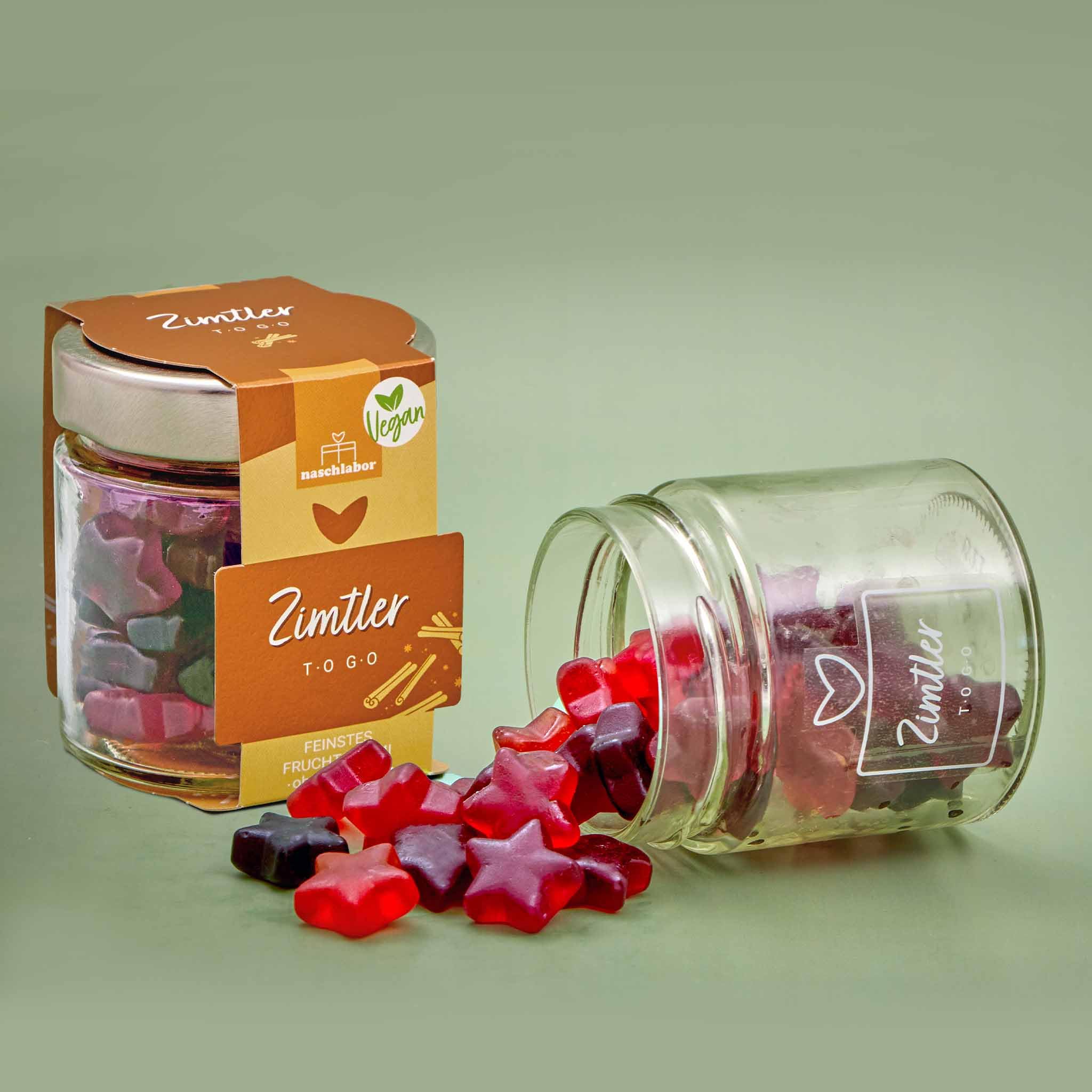 Vegane Zimt Gummibärchen 120g | Alkoholfreie u. hochwertige Weihnachts-Fruchtgummi | Zimtler To Go vegan | süßes, veganes Feinkost-Geschenk zu Weihnachten | Vegane Fruchtgummis in Geschenkglas