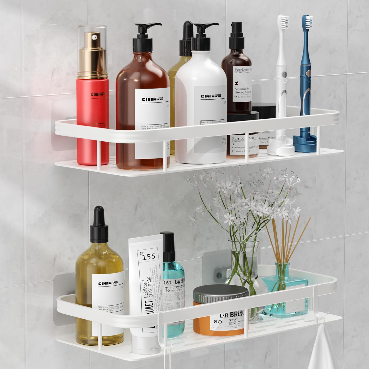 lanlord Wall Mounted Shower Caddy Shelf Organizer Rack 2 Pack No Drilling Adhesive Shower Shelves Bathroom Shower Organizers