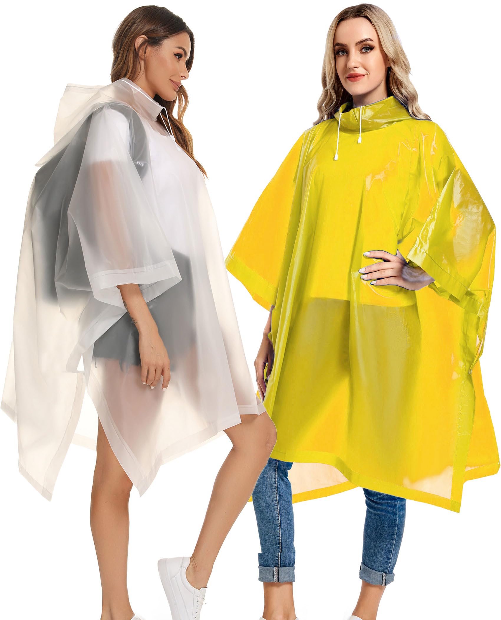 Reusable Rain Ponchos with Drawstring Hood for Adults, Waterproof Thicken Rain Coat, 2 Packs