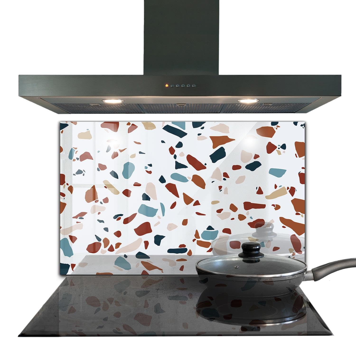 Verre trempé haut de gamme Wallfluent panneau de cuisine 100x70 cm aspect terrazzo
