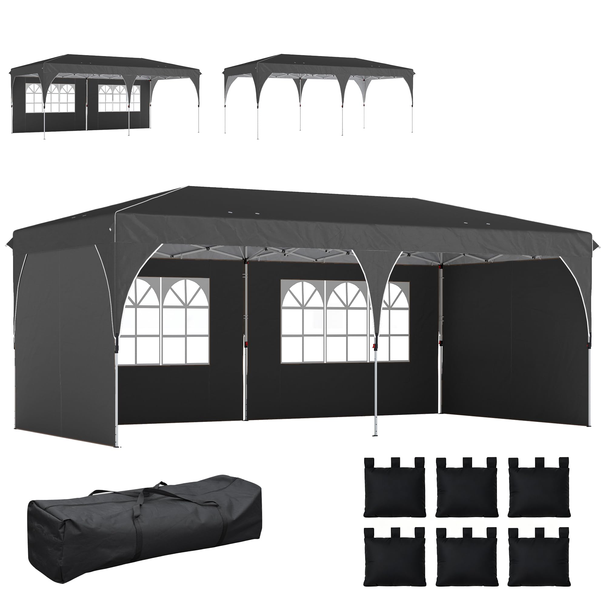 Outsunny Carpa Plegable 3x6 m Pop-up con 4 Laterales Extraíbles Gris | Cenador de Jardín, Tiras Reflectantes, Altura Ajustable, Sistema Central de Bloqueo, UPF50+, Impermeable, Bolsa Transporte