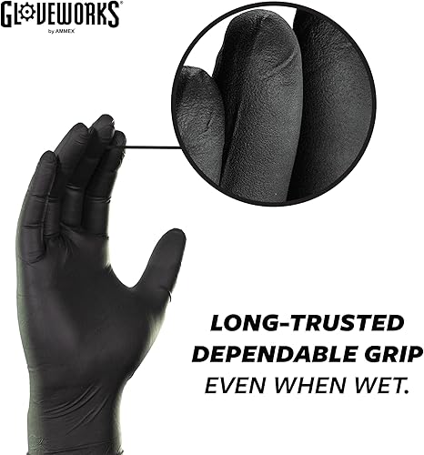 Miniatura 4 de Guantes de nitrilo Gloveplus Ammex GPNB caja con100 desechables sin polvo de grado industrial 5 milésimas de pulgada negros L Negro 100