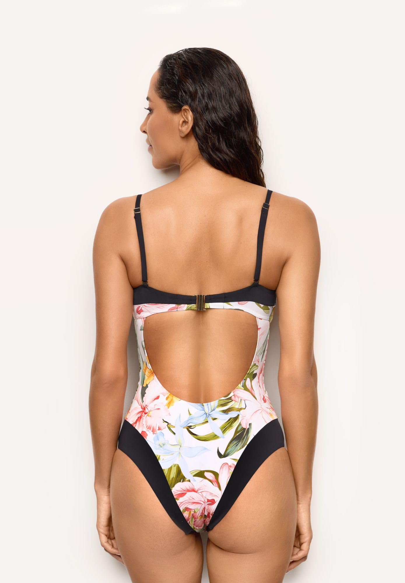 YAMAMAY - Costume da Bagno Intero Senza Ferretto, Leggermente Imbottito, Donna, Tahiti, Multicolore, Stampa Floreale