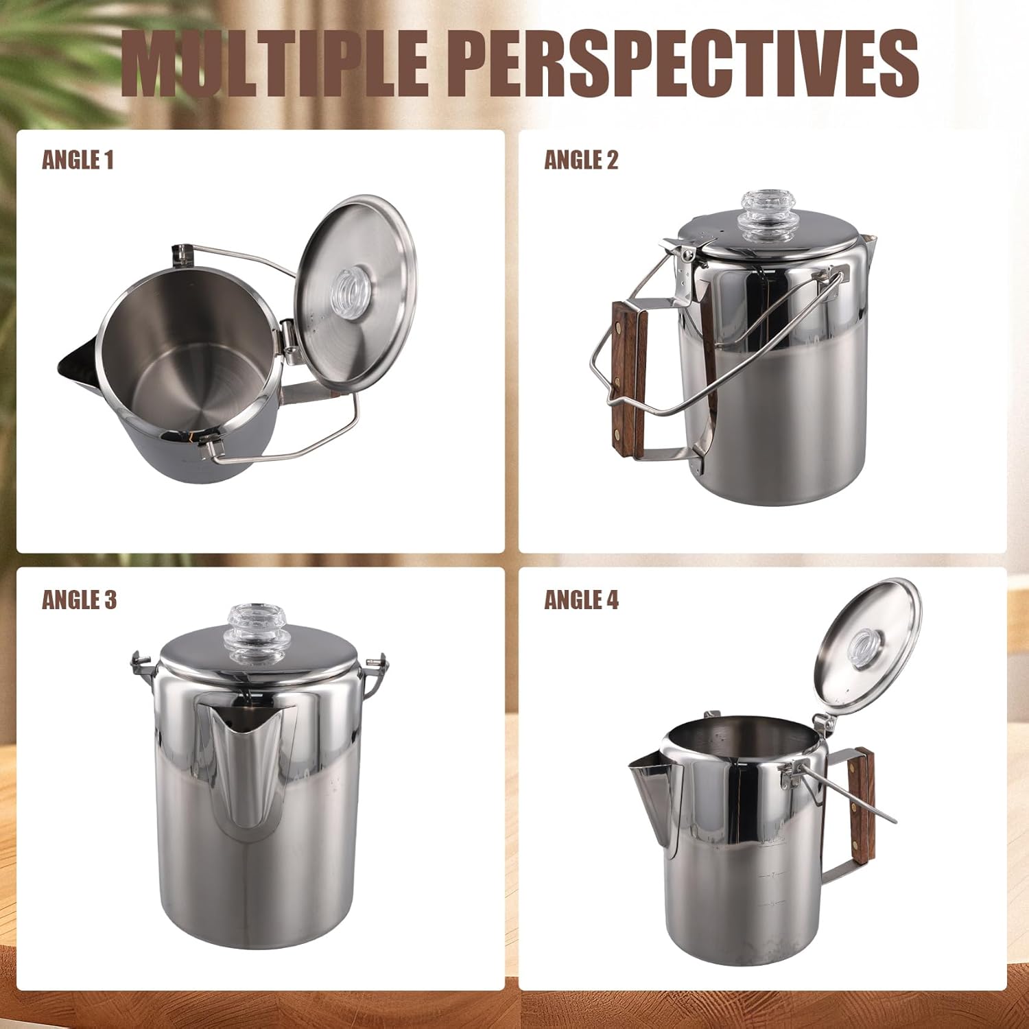 Camping Coffee Pot Stainless Steel, Percolator Coffee Pot, for Outdoor 9 Cups for Group Camping, Hiking, RV and Travel