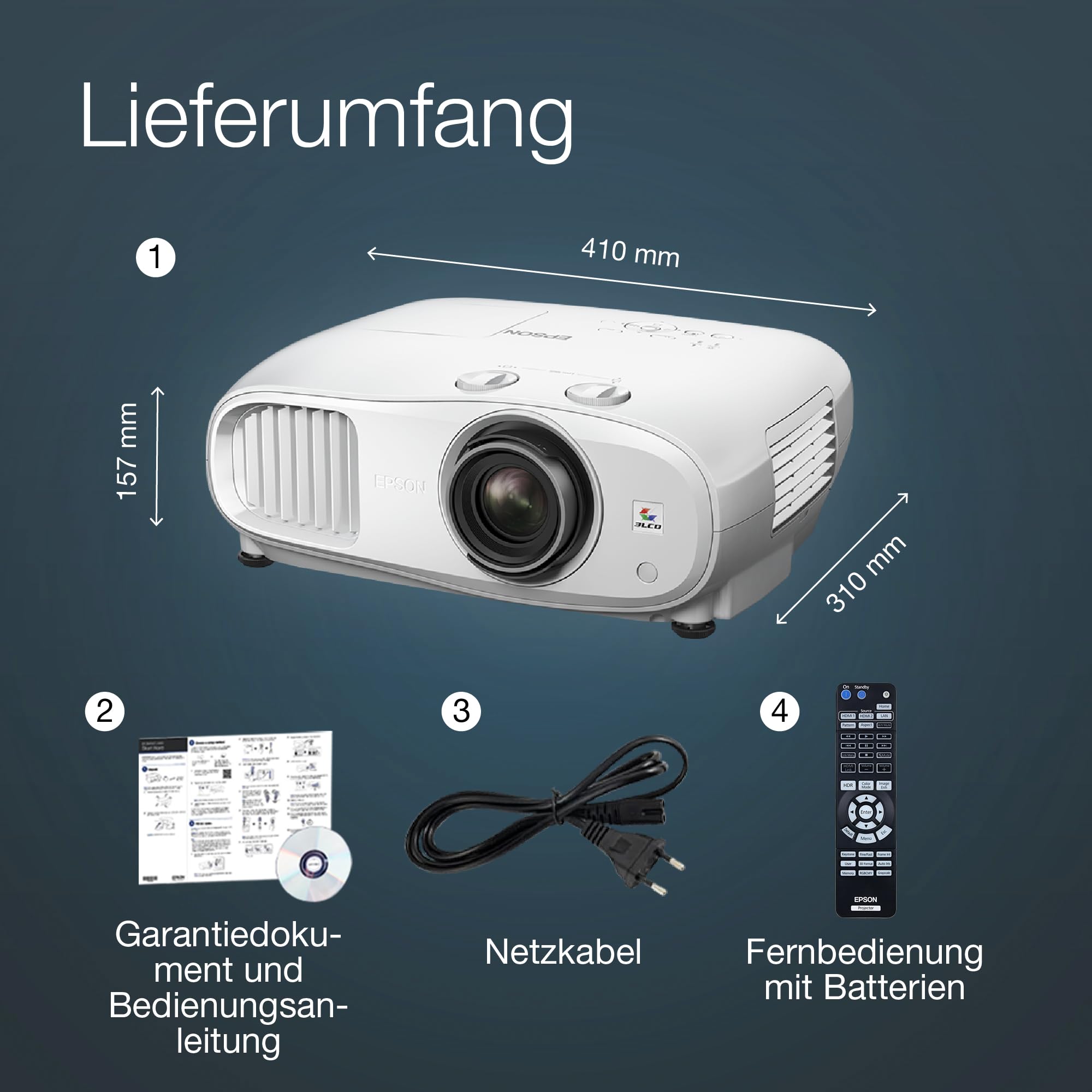 Epson EH-TW7100 | 4K-PRO-UHD-Projektor | 3.000 Lumen | 3LCD | 500"-Projektionsfläche | Einfaches Streamen von Geräten mit 2 HDMI-Anschlüssen | 10-W-Stereolautsprecher | Heim- und Gaming-Nutzung | Weiß
