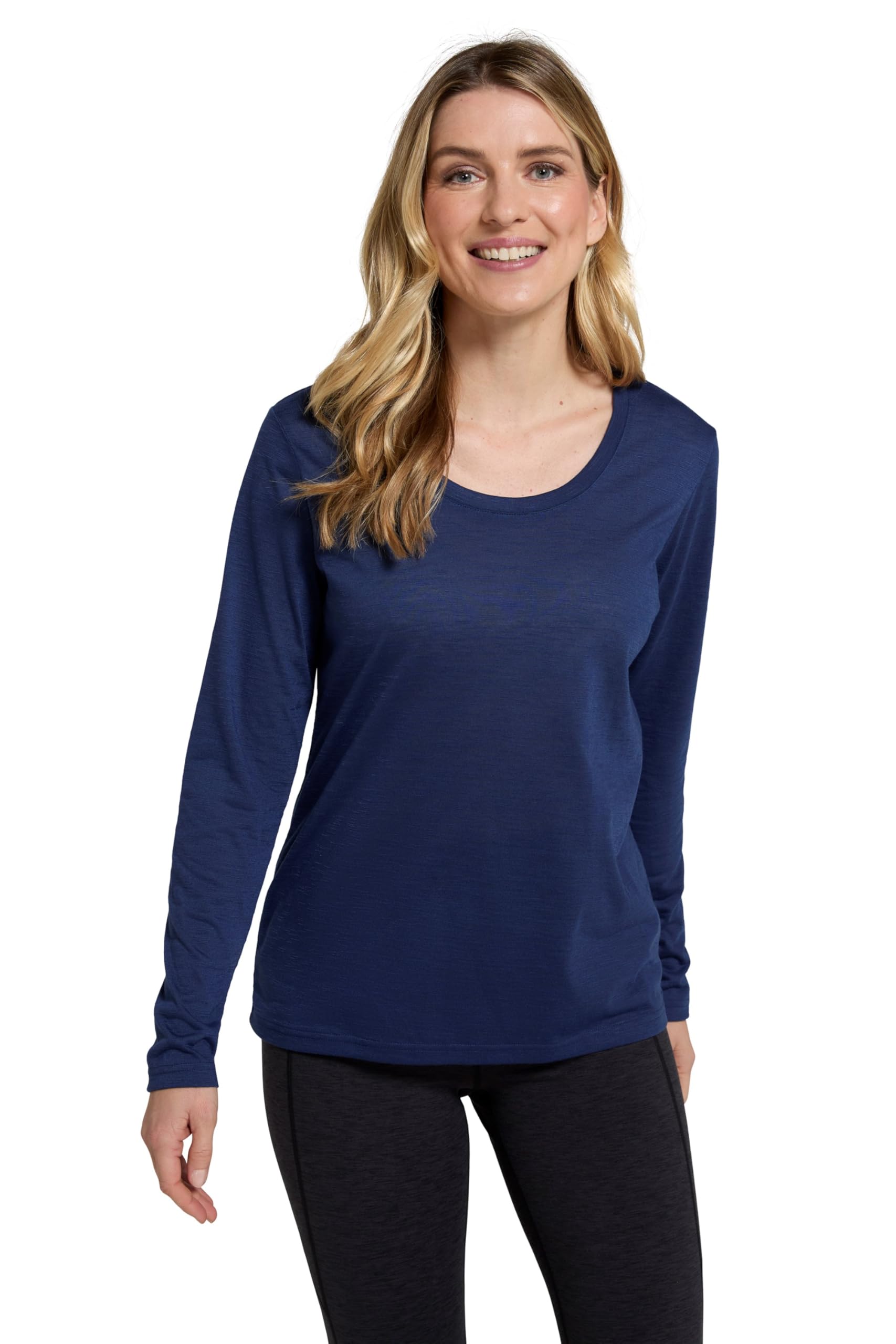 Mountain Warehouse Agra Womens Long-Sleeve Slub Top - Moisture Wicking, Breathable & Quick Drying Lightweight Ladies Tee Shirt - Spring Summer Holiday & Outdoors Navy 12