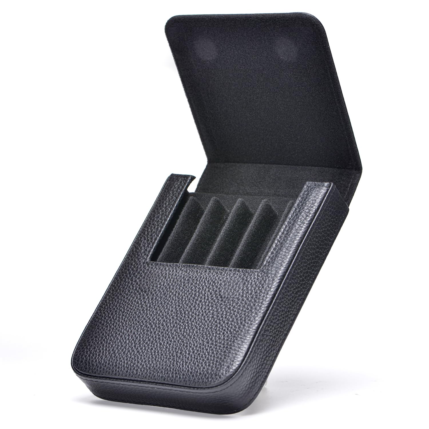 Lanxivi Genuine Leather Fountain Pen Case 6 Slot Black Leather Organizer, Portable Pen Bag Pouch Drawer Style - Image 3