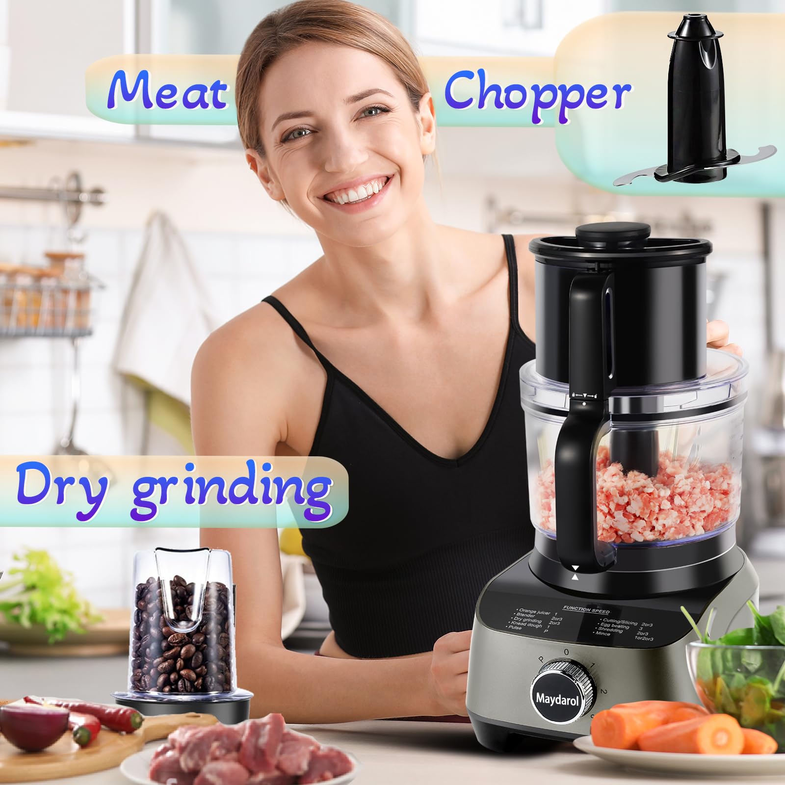 Mezclador de 14 tazas y procesador de alimentos combinado para cocina, procesador de alimentos grande para cortar, mezclar, picar, cortar, triturar, picar, picar, picar, purés y masa, fácil de operar