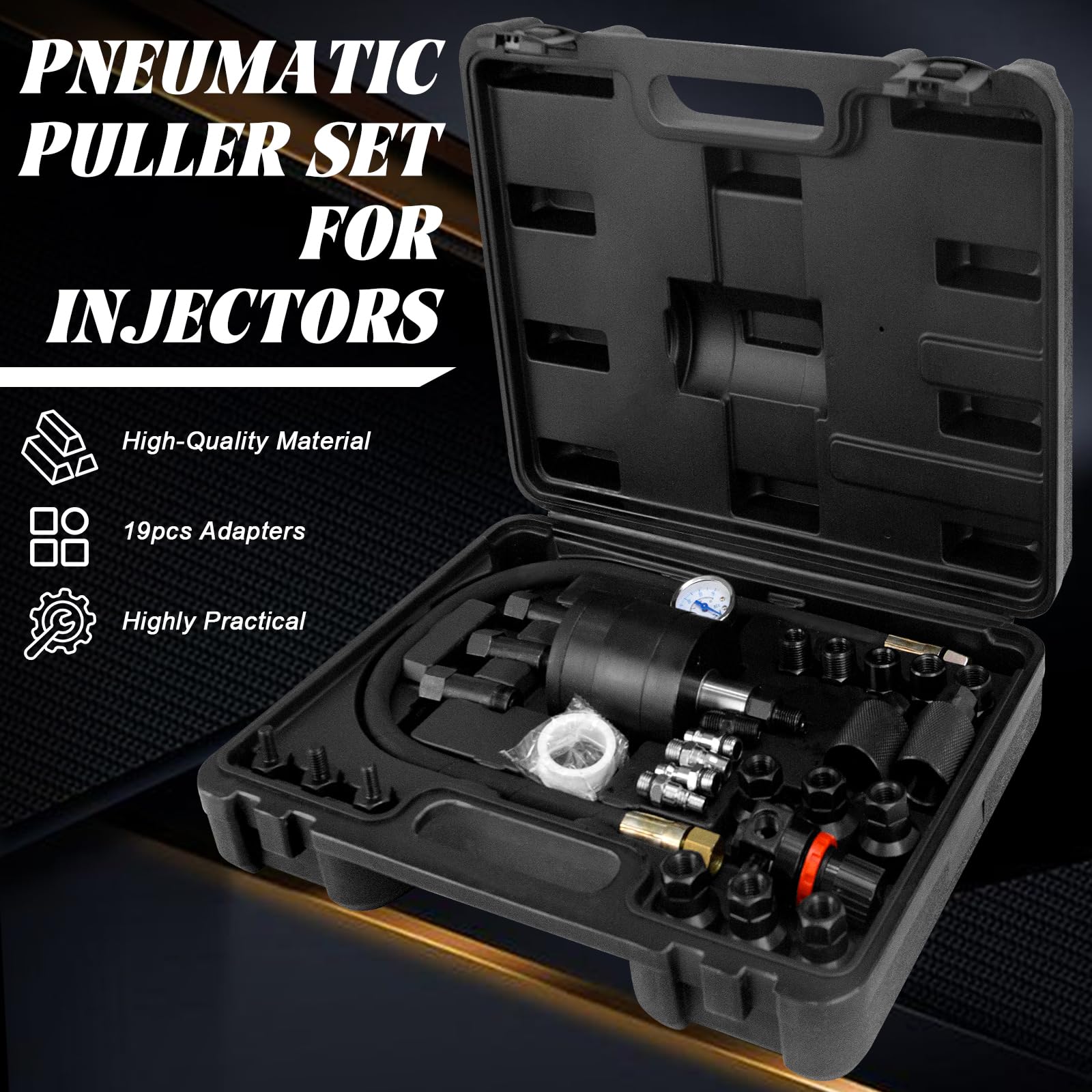 JAOGAUS Extractor Neumático de Inyectores con Manómetro y Adaptadores, Kit de Extracción para Inyectores Diésel con Aire Comprimido, Compatible con Bo*SCH Delp*hi De*nso Sieme*NS