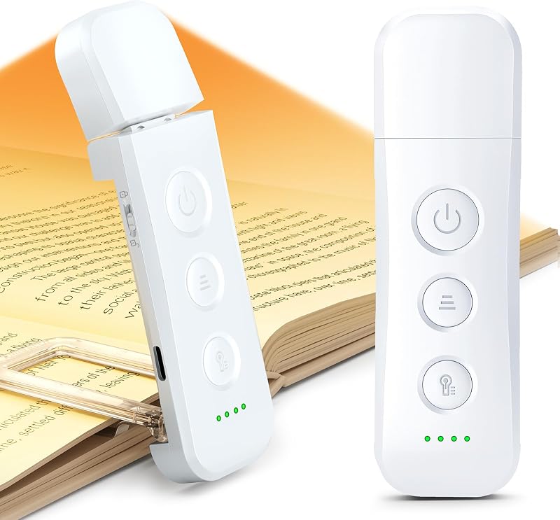 12 LED Book Light,Portable USB-C Book Lights for Reading at Night | 5 Colors & 5 Brightness,White Clip on Reading Light, Rechargeable for 200H with Travel Lock, Gifts for Book Lovers