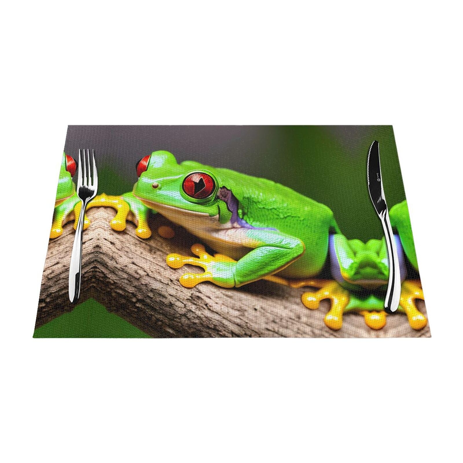 Placemats Set of 6,Table Mats Washable Placemat Decoration, Cute Red Eyes Tree Frogs Print
