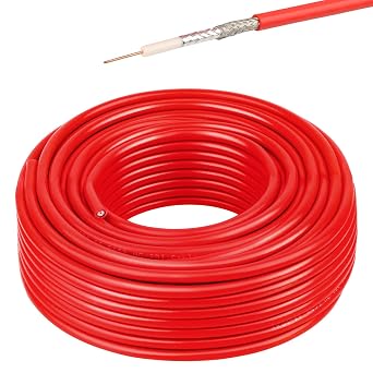 XRDS RF RG59 Coaxial Cable - 100FT, Dual Shield 75 Ohm Bare Copper Conductor for Surveillance Camera Systems, CCTV/DVR/TV Red