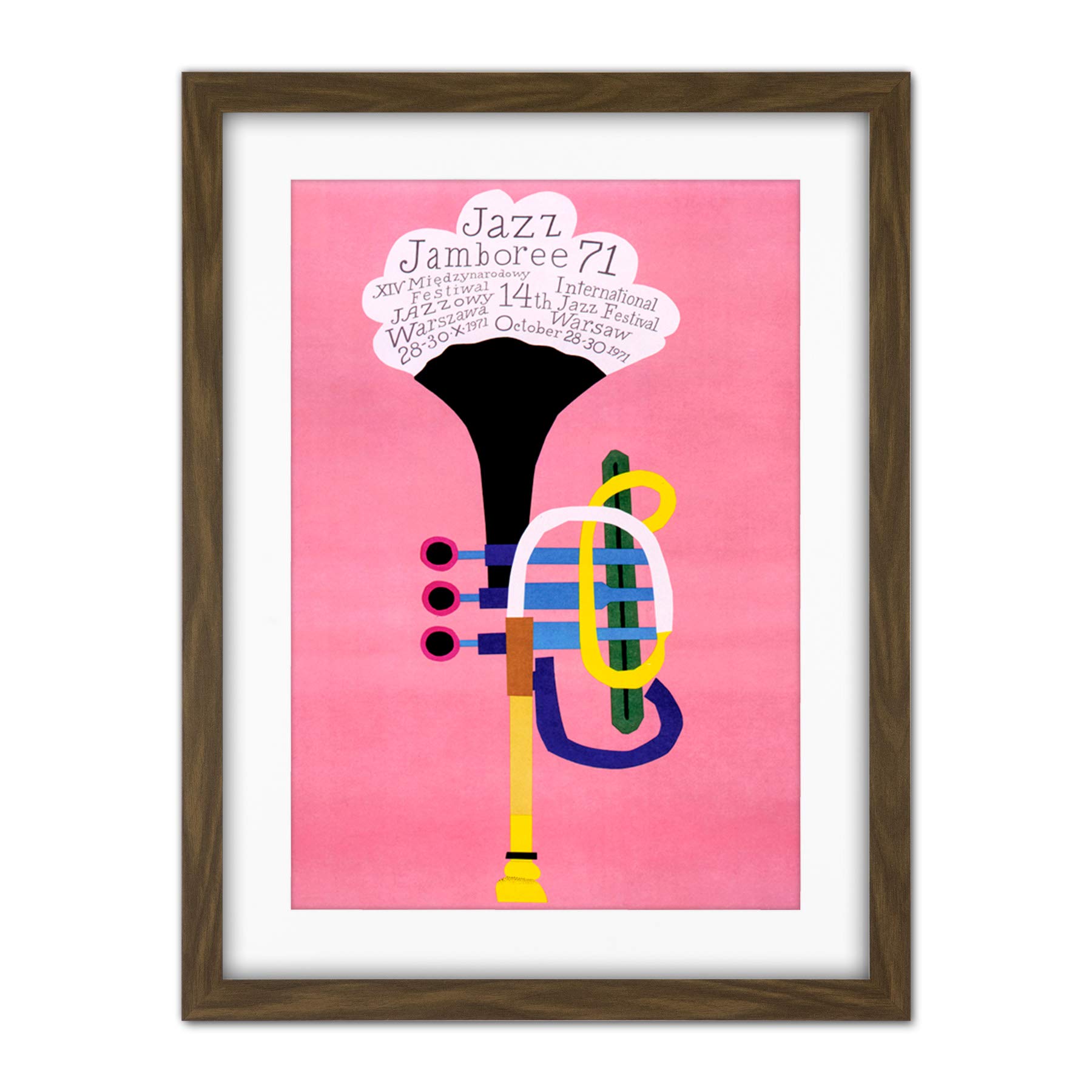 Wee Blue Coo Exhibition Jazz Poland Trumpet Abstract Artwork Framed Wall Art Print 18X24 Inch