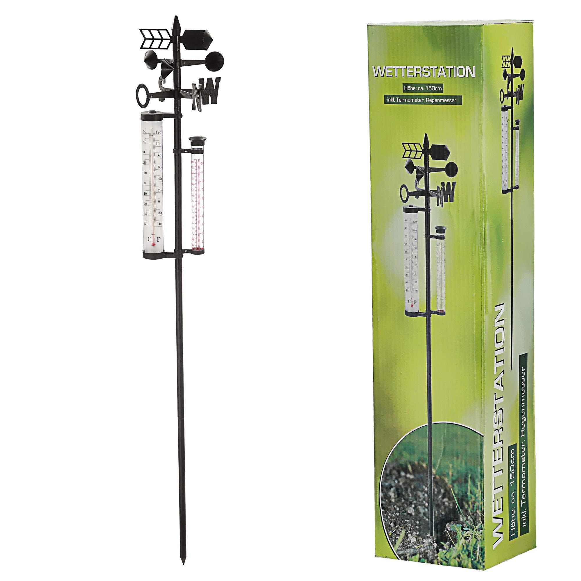 Estación meteorológica para jardín, barómetro, medidor de lluvia, termómetro, velocidad del viento, 150 cm