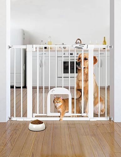 Babelio Puerta para bebé con puerta ajustable para gatos, cierre automático de 29-43 pulgadas, puerta duradera para mascotas para escaleras, puertas