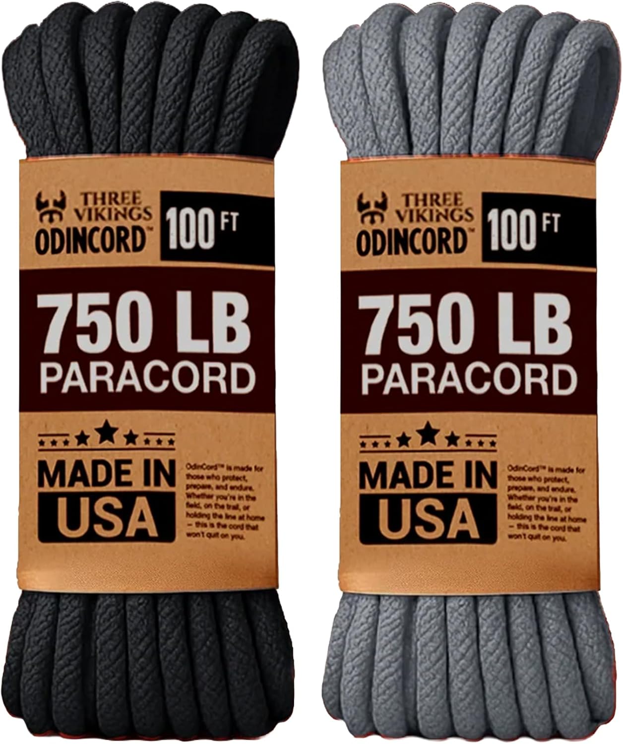 Paracord Rope - 750lb - 100% Nylon Rope - Made in USA - Type IV - 11 Strand Core - Charcoal Gray, Black - 100 ft