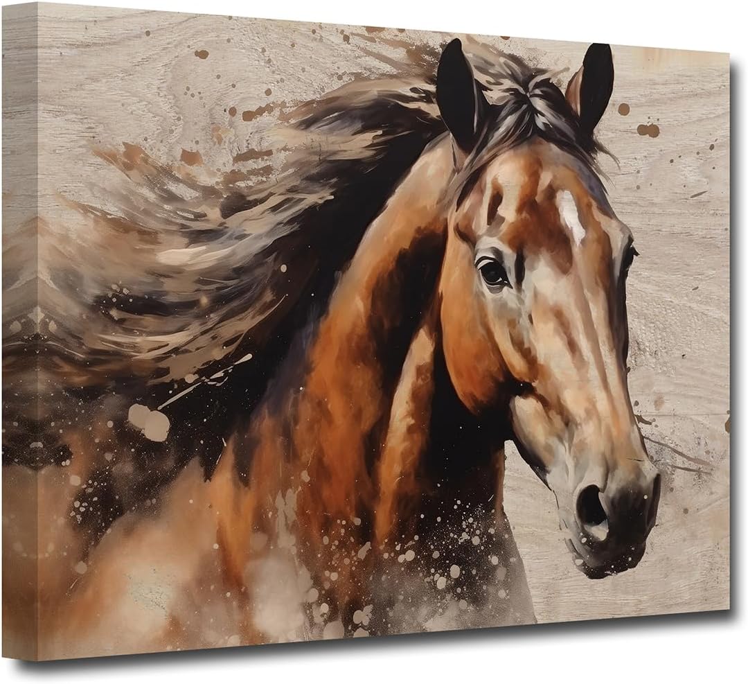 Canvas Wall Art Animal，Horse Head Paintings，Farmhouse White Horse Portrait Picture Prints Living Room Decor Framed(Horse Art-2,24x36inch (60x90cm))