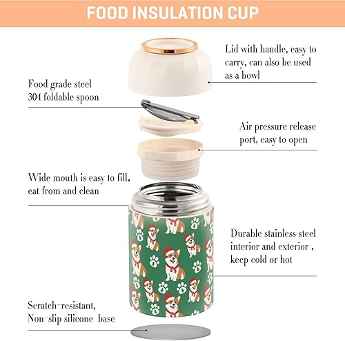 Miniatura 4 de MCHIVER Christmas Cute Corgi Paw Food Jar with Spoon Stainless Steel Vacuum Insulated Food Container 17 oz Thermos for Lunch