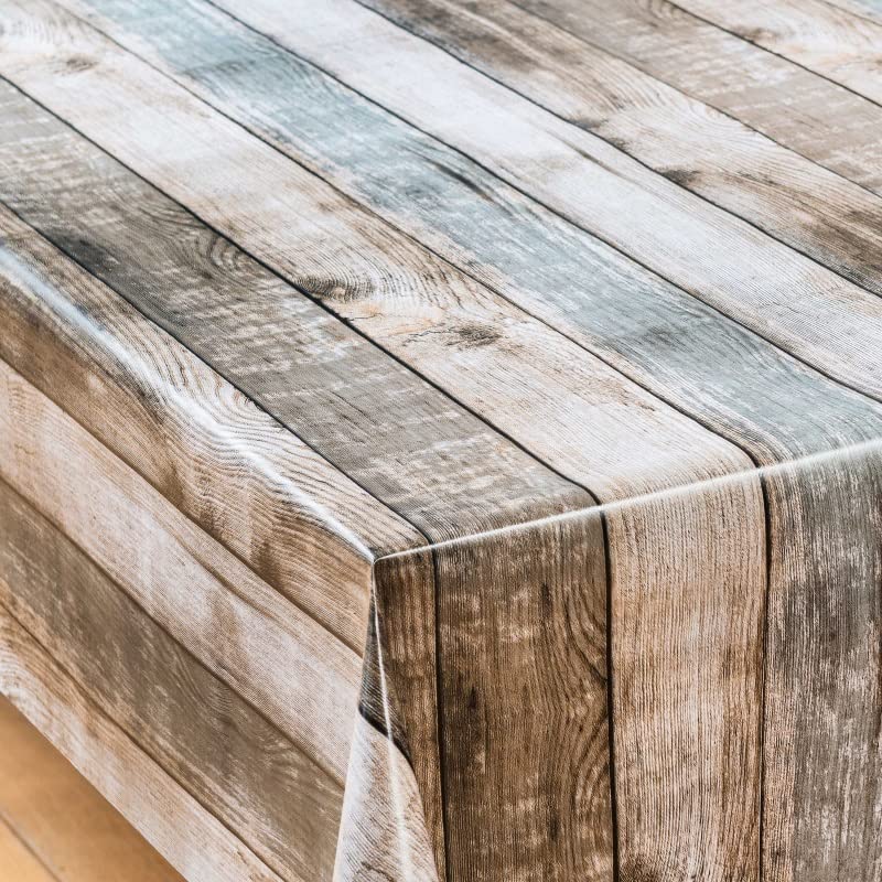 Home Expressions Brown Floorboards Wood effect Wipe Clean Vinyl Table Cloth/Protector Textile Backing (140cm x 150cm Rectangle)