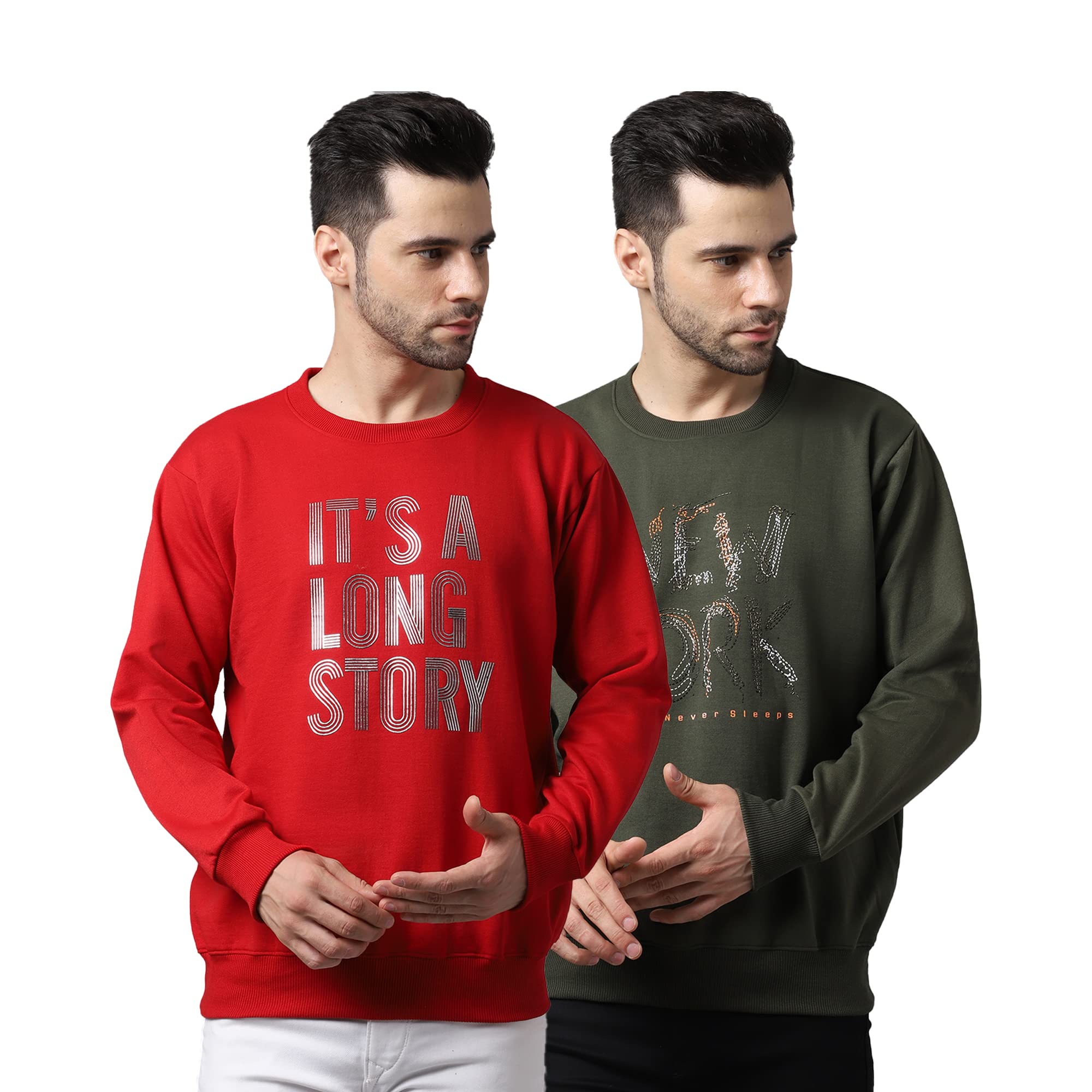 Fleece Round Neck Printed Sweatshirt for Men (Pack of 2)-SW_44_MRN_45_OLV_02-P-image-20