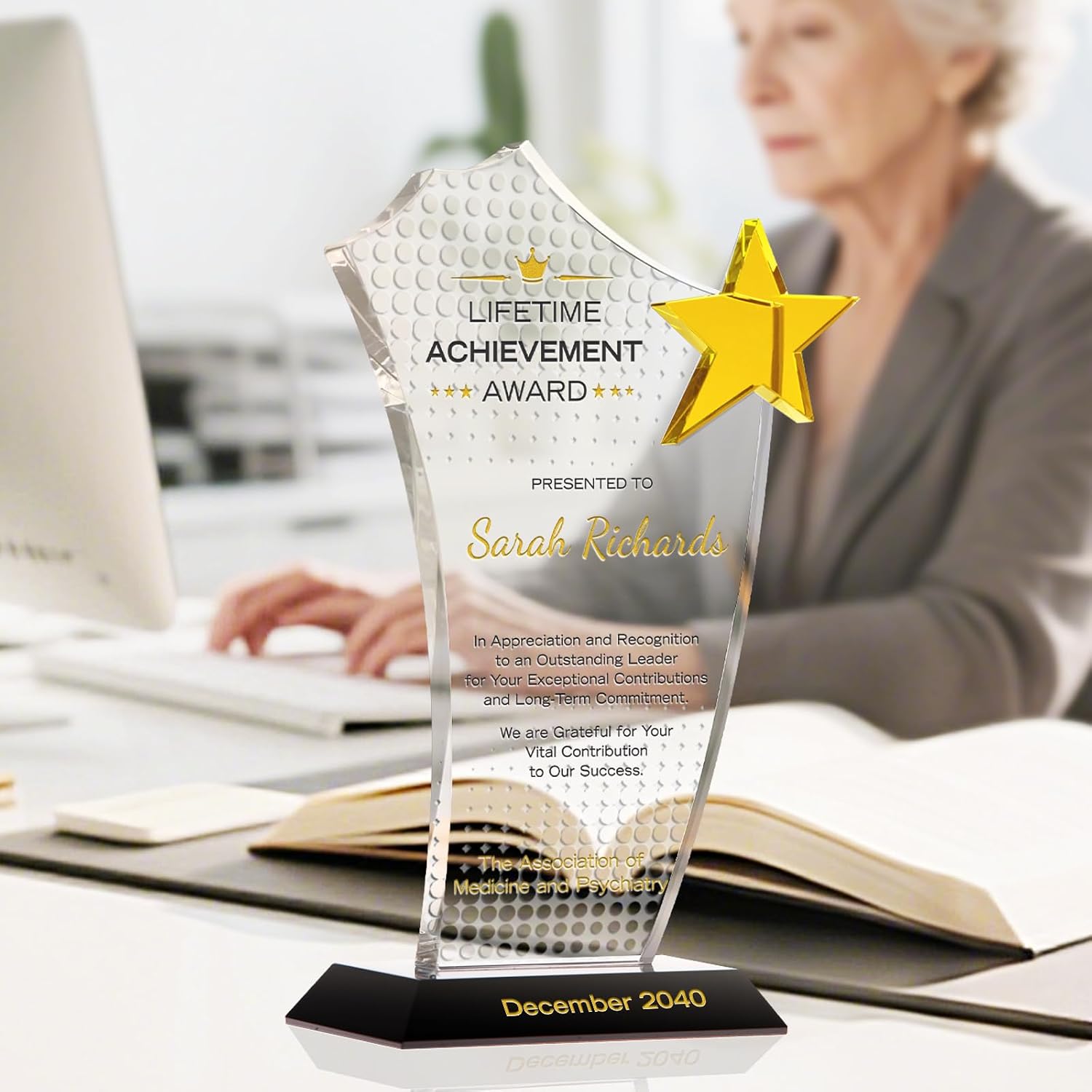 Personalized Gold Star Crystal Lifetime Achievement Award – Custom Engraved Employee Trophy for Career Recognition, Leadership, Retirement & Milestones (M - 8.5")