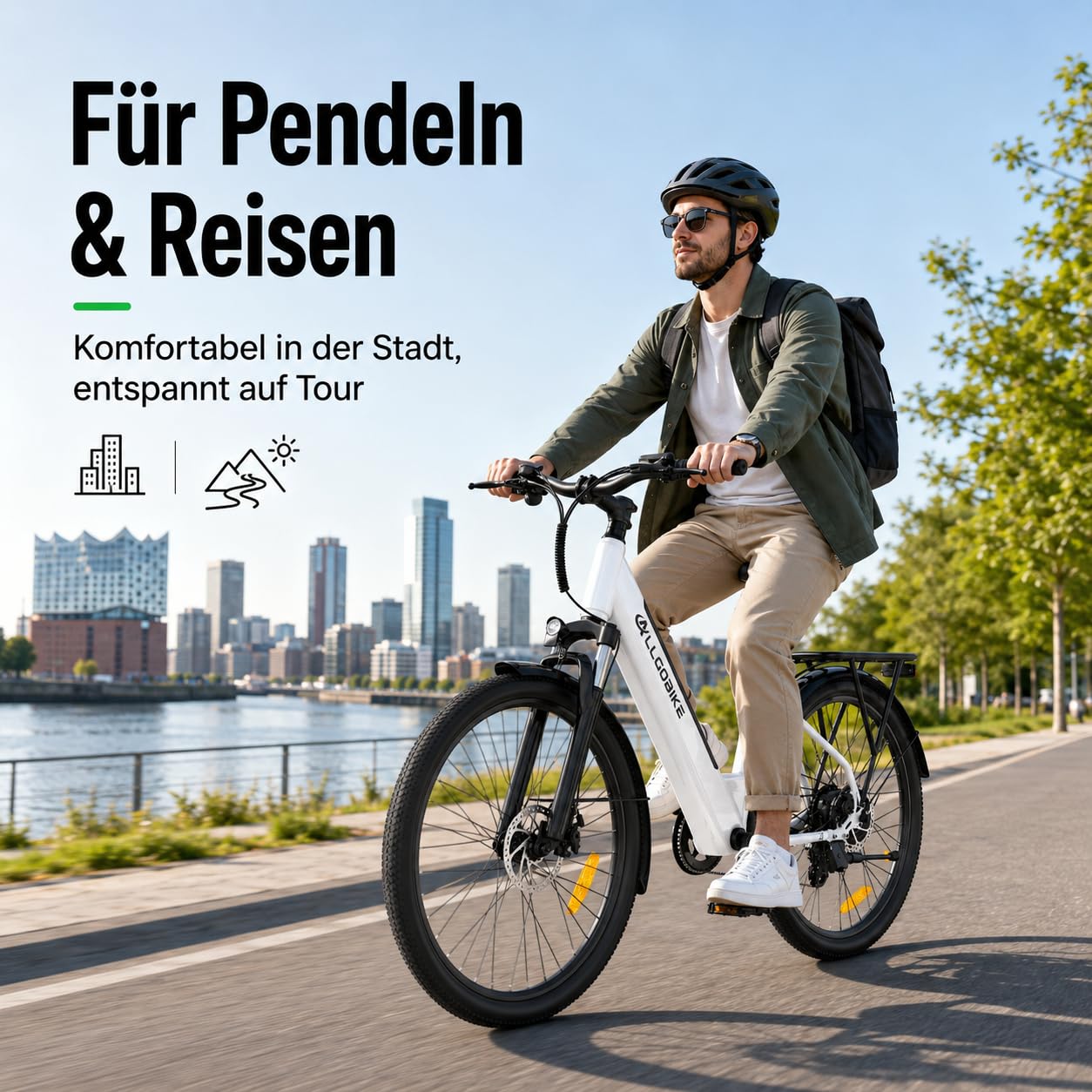 E Bike Herren Damen 27,5 Zoll, Elektrofahrrad City Trekkingrad mit 36V 15Ah Akku bis 100 km, 250W Pedelec bis 25 km/h, 45 Nm, 7-Gang Schaltung, Scheibenbremsen, E-Bike für Pendeln & Touren