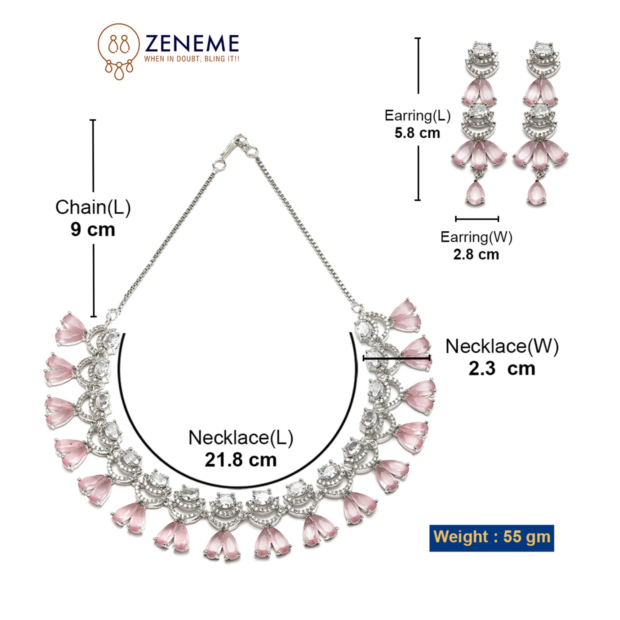 Rhodium-Plated Teardrop & Crescent Necklace Set