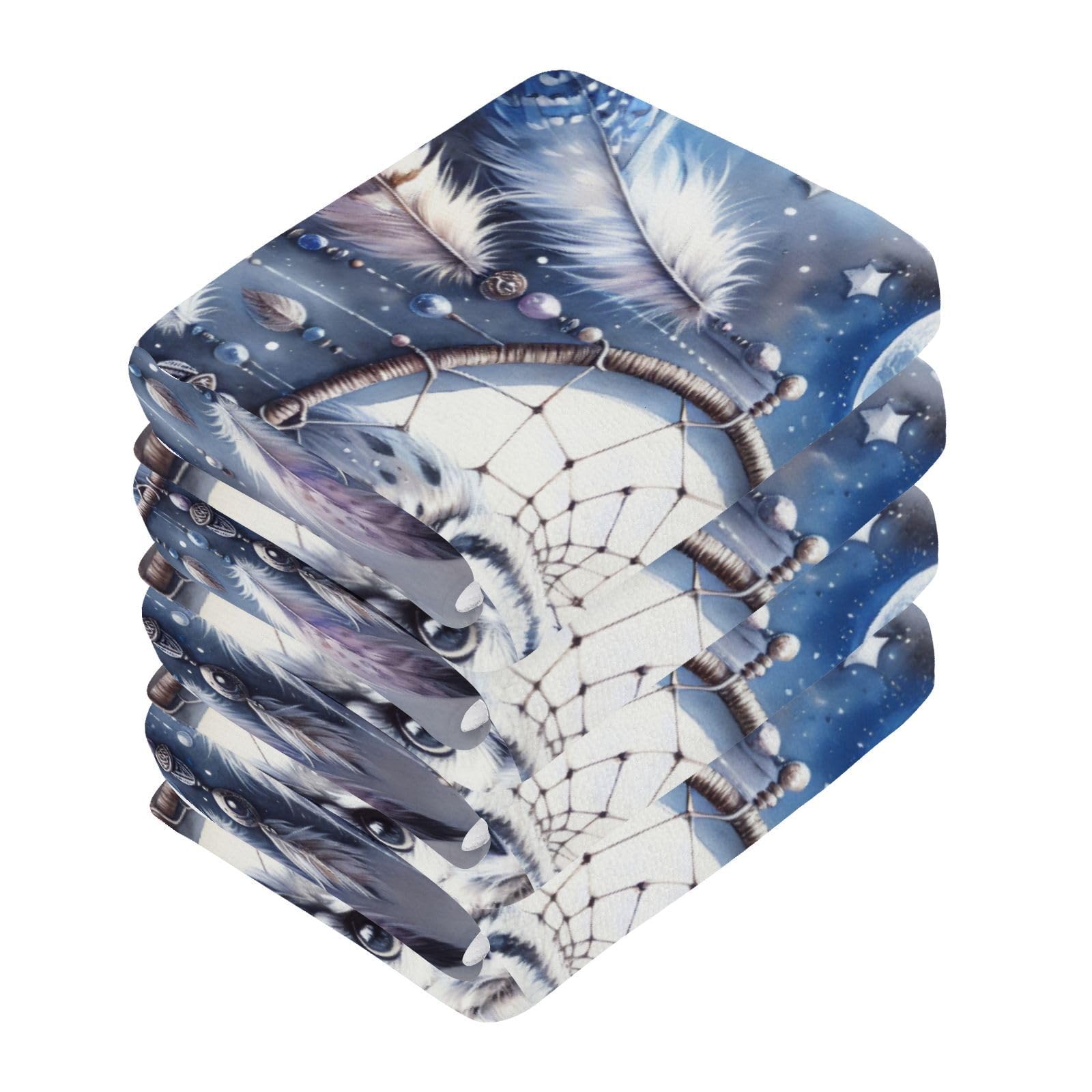 Msyxl 6-Pack Dreacatcher Owl Washcloths for Bathroom, 12x12in Cotton Wash Cloths Soft Absorbent Face Cloths Towel for Your Face Body