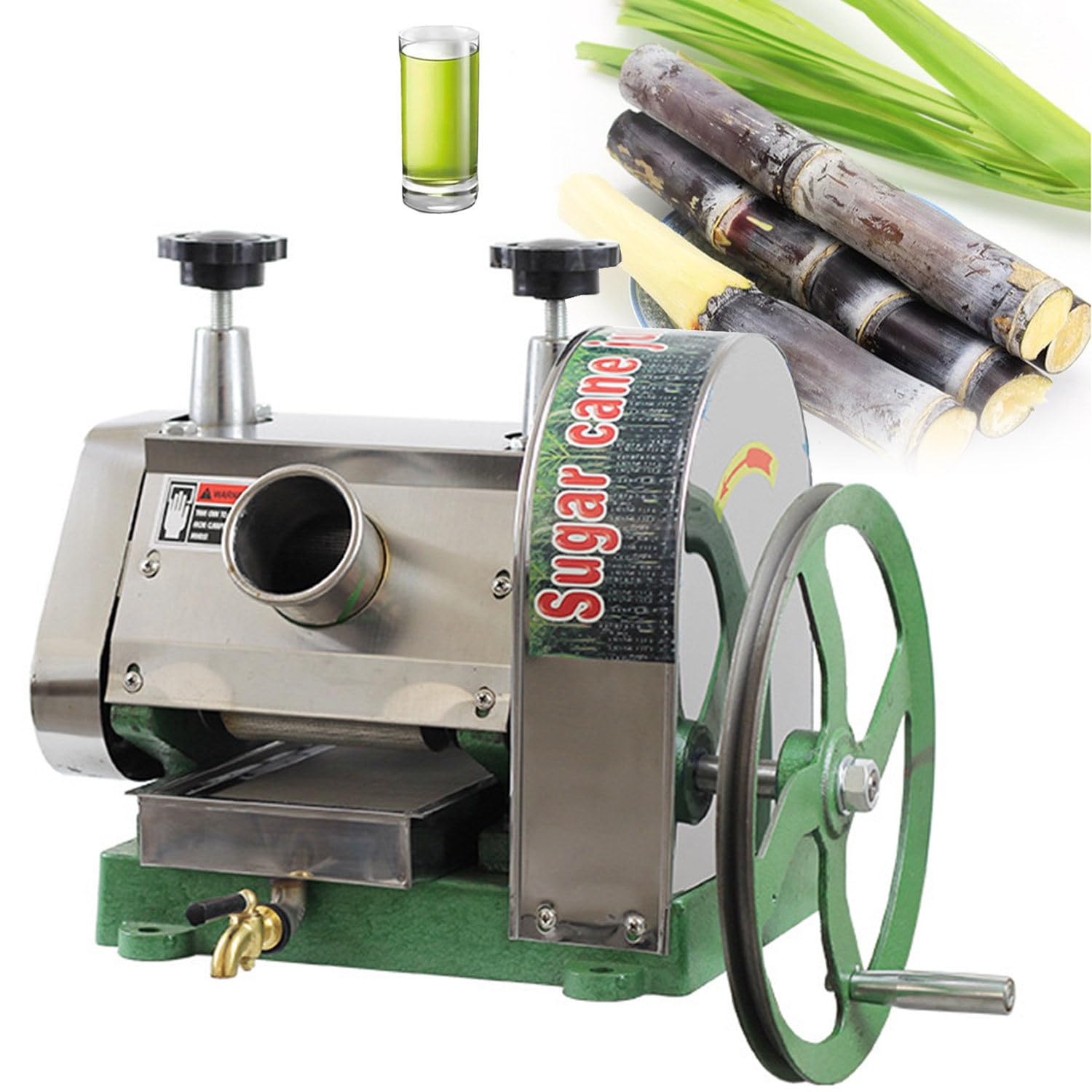 RENJJPBO Manual Sugar Cane Juicer, Commercial Sugar Cane Press Stainless Steel 3 Rollers 2.5