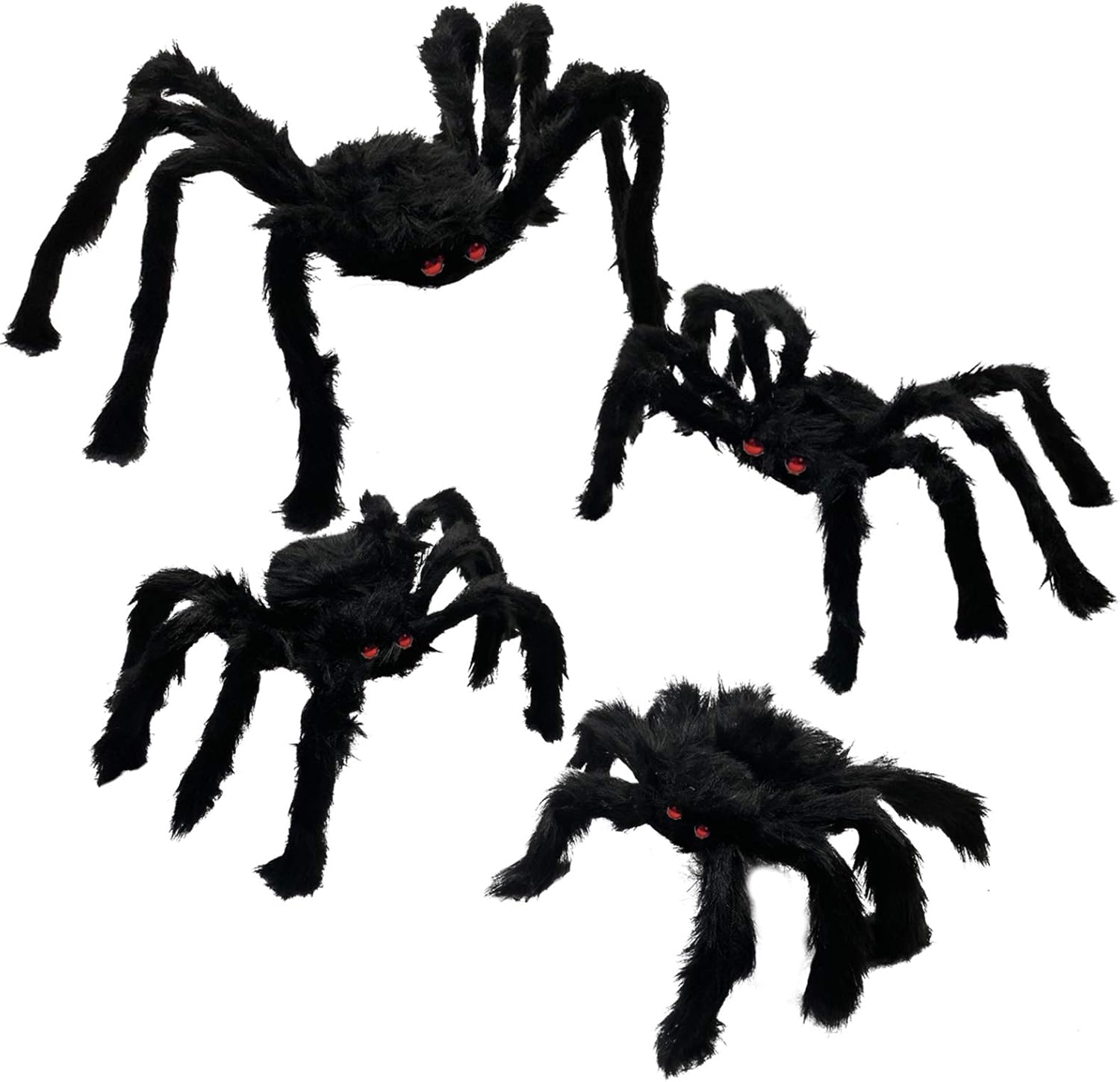 Anditoy 4 Pack Halloween Spiders Giant Fake Scary Hairy Spider for Halloween Decorations Outdoor Halloween Decor Indoor Yard Party Decoration