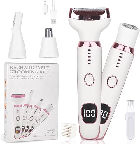 Electric Razor for Women Men with LED Display,4 in 1 Ladies Wet & Dry Body Razors and Facial Hair Remover, Rechargeable Hair Removal Kit for Nose Face Body Leg Bikini Arm Hair (Multicolor)