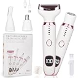 Beanify Electric Razor for Women Men,4 in 1 Painless Ladies Wet & Dry Body Razors and Facial Hair Remover,Rechargeable Led Display Hair Removal Kit for Nose Face Body Leg Bikini Arm Hair (Pink)
