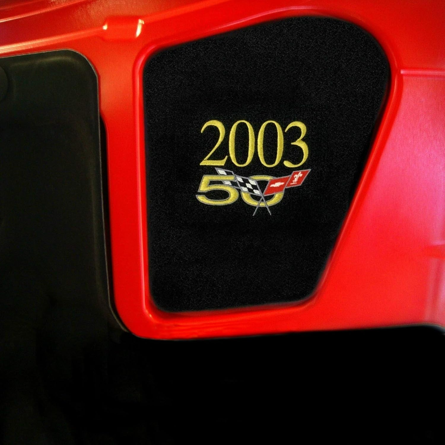 C5 Corvette 50th Cross Flag and 2003 Model Year Embroidered Emblem Under Hood Side Insert