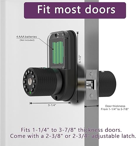Miniatura 5 de Cerradura de perilla de puerta sin llave de doble cara con huellas dactilares y teclado, perilla inteligente con cilindros dobles para puerta