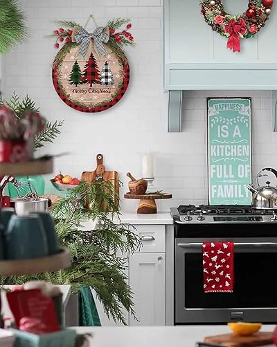 Miniatura 7 de Letrero de bienvenida con texto en inglés Merry Christmas para la puerta delantera, árbol de Navidad, letrero de puerta de árbol de Navidad con