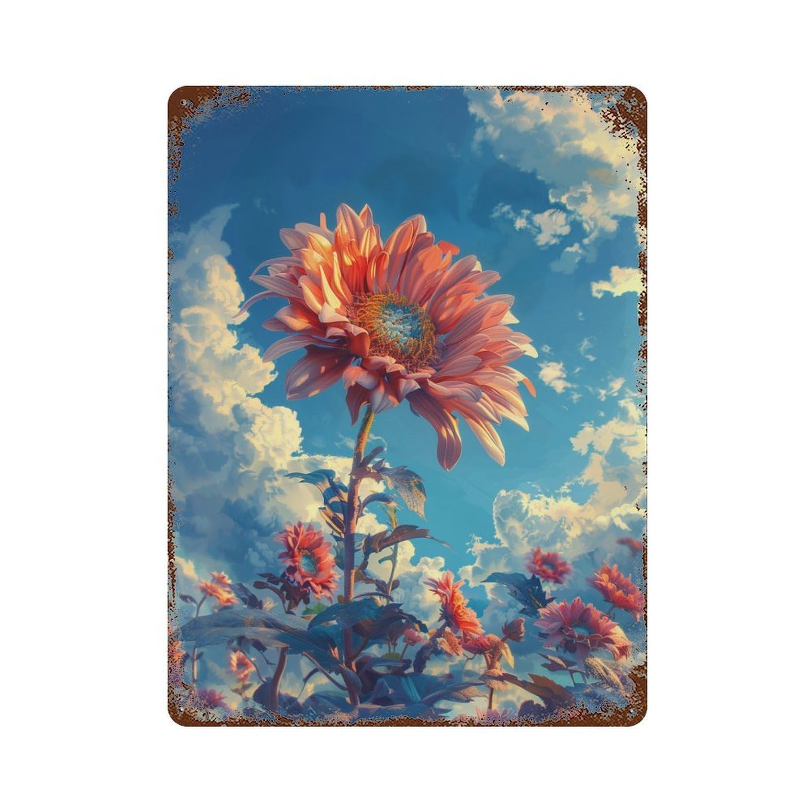Sunflower Sky Bloom 15.7"x11.8" Weathered Tin Sign, Shabby Chic Decor for Farmhouse, Kitchen And Entryway Decor