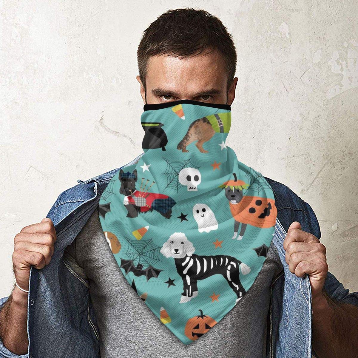 Amazon 多機能 ネックカバー フェイスカバー Uvカット 防塵 防風 花粉 防寒 日焼け防止 吸汗速乾 3way帽子 素肌より涼しい 通勤 通学 自転車 アウトドア 屋外スポーツ 男女兼用 おしゃれ かっこいい 犬のハロウィーンターコイズ Owzi ネック フェイスカバー