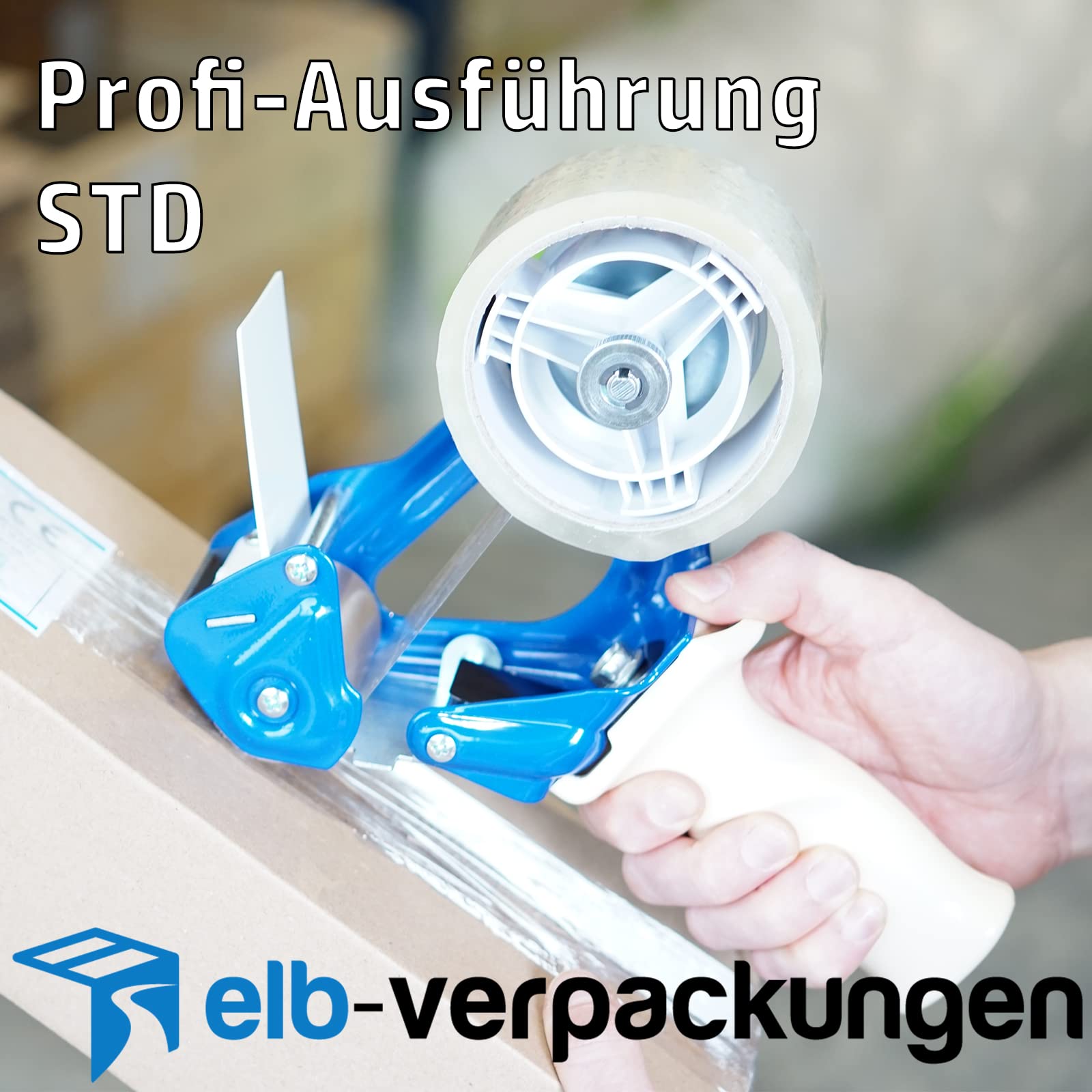 10 Stück - Handabroller - Profi-Ausführung - Version : STD - blau/blue - 50 mm - Klebebandabroller Metallrahmen - elb-verpackungen