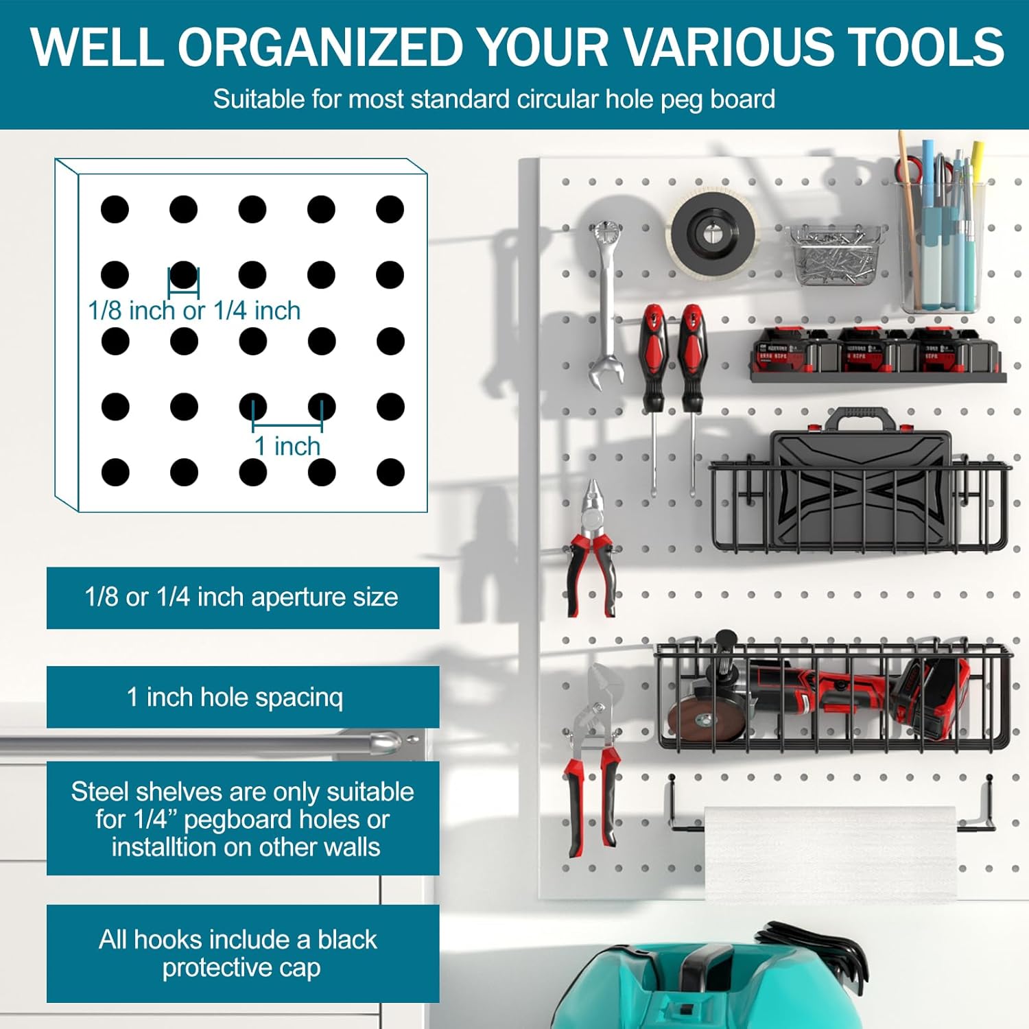 Peg Board Accessories Kit,Pegboard Hooks Assortment with Bins,Cups,Wire Baskets,Paper Towel Holder Can be Used for Pegboard Garage Workbench Craft Room Organizing Tools (Transparent Cup+Box) - Image 6
