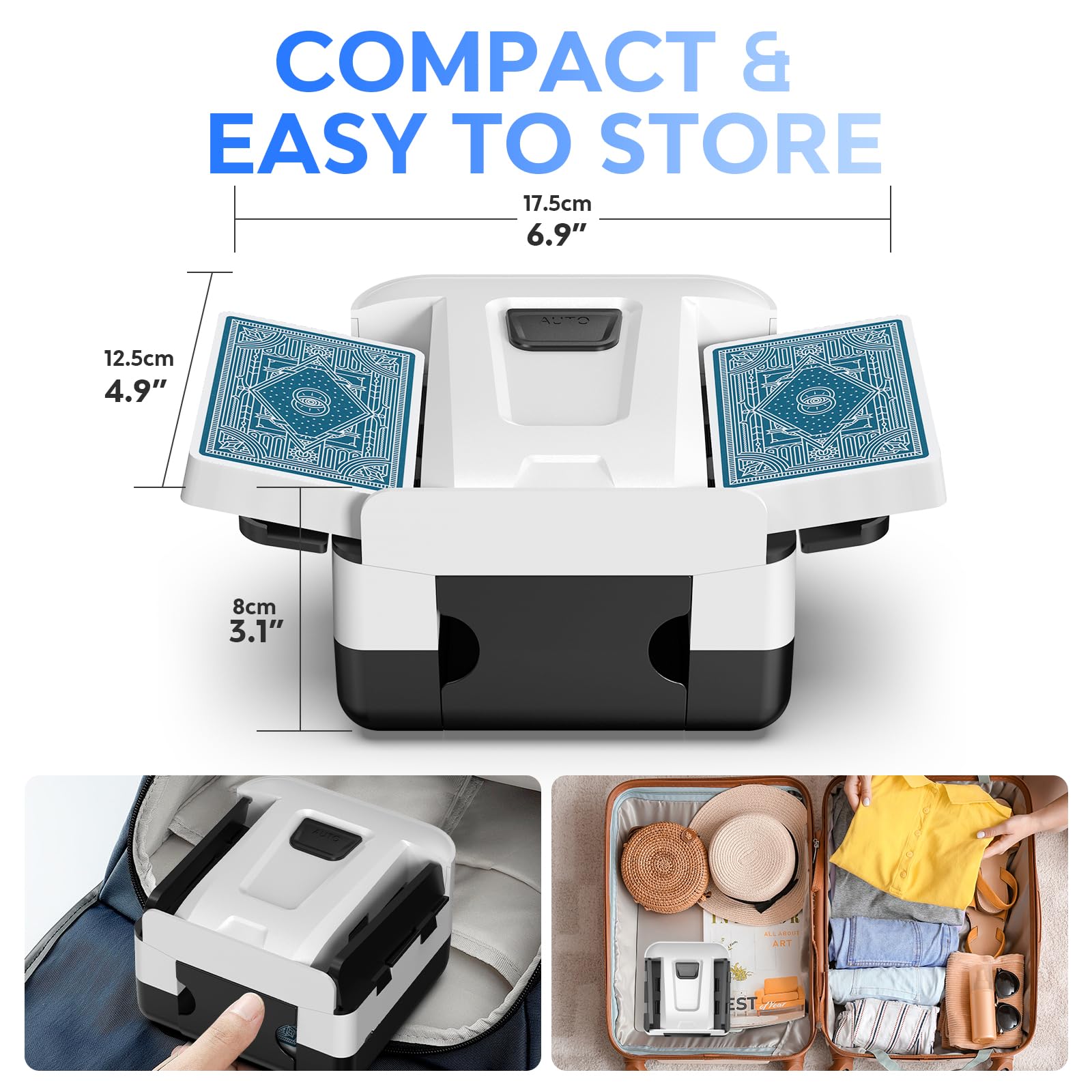 Mélangeur de Cartes Automatique, Électronique Mélangeur de Carte pour 1-2 Ponts Rechargeable 2000 mAh Faible Bruit pour Poker, UNO, Blackjack, Skip-Bo, Phase 10, Texas Hold'em, Belote (Noir)
