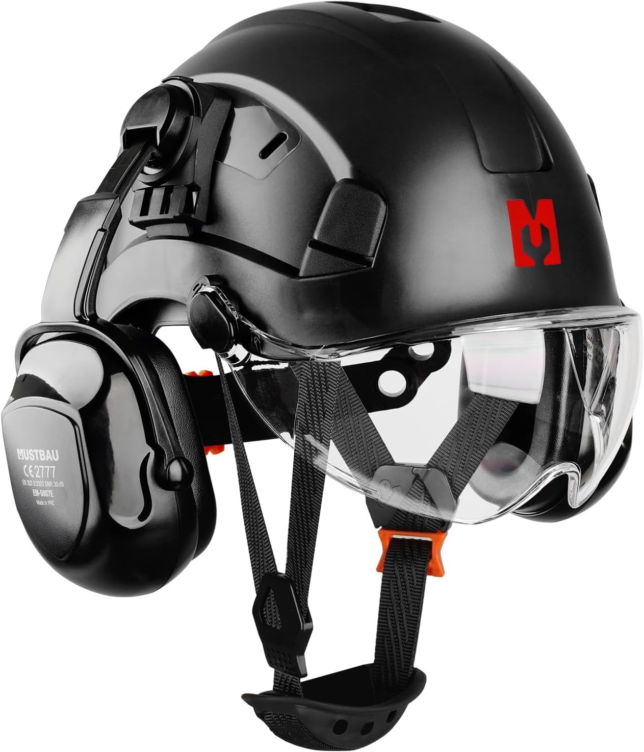Forsthelm EN397 Bauhelm & Schutzhelm mit Visier und Gehörschützern, ABS-Arbeitshelm für Erwachsene Forstwirtschaft & Baustelle 53-63cm verstellbar