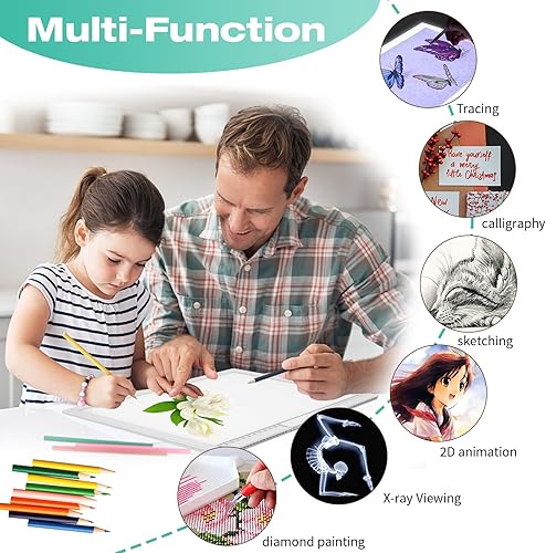 Miniatura 6 de Tablero de luz A4 para pintura de diamantes, caja de luz recargable con clip superior, almohadilla de luz regulable continua de 6 niveles de brillo,