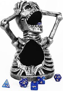 Skull Dice Tower for DND - Dice Rolling Tower for Dungeons and Dragons RPG Tabletop Games, Includes 7-Piece Dice Set, DND Gift for Players (Silver)