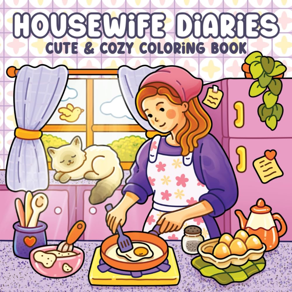 Housewife Diaries Coloring Book for Adults & Teens: Cute and Cozy Hygge-Inspired Designs for Women Featuring Nostalgic Homebody Scenes