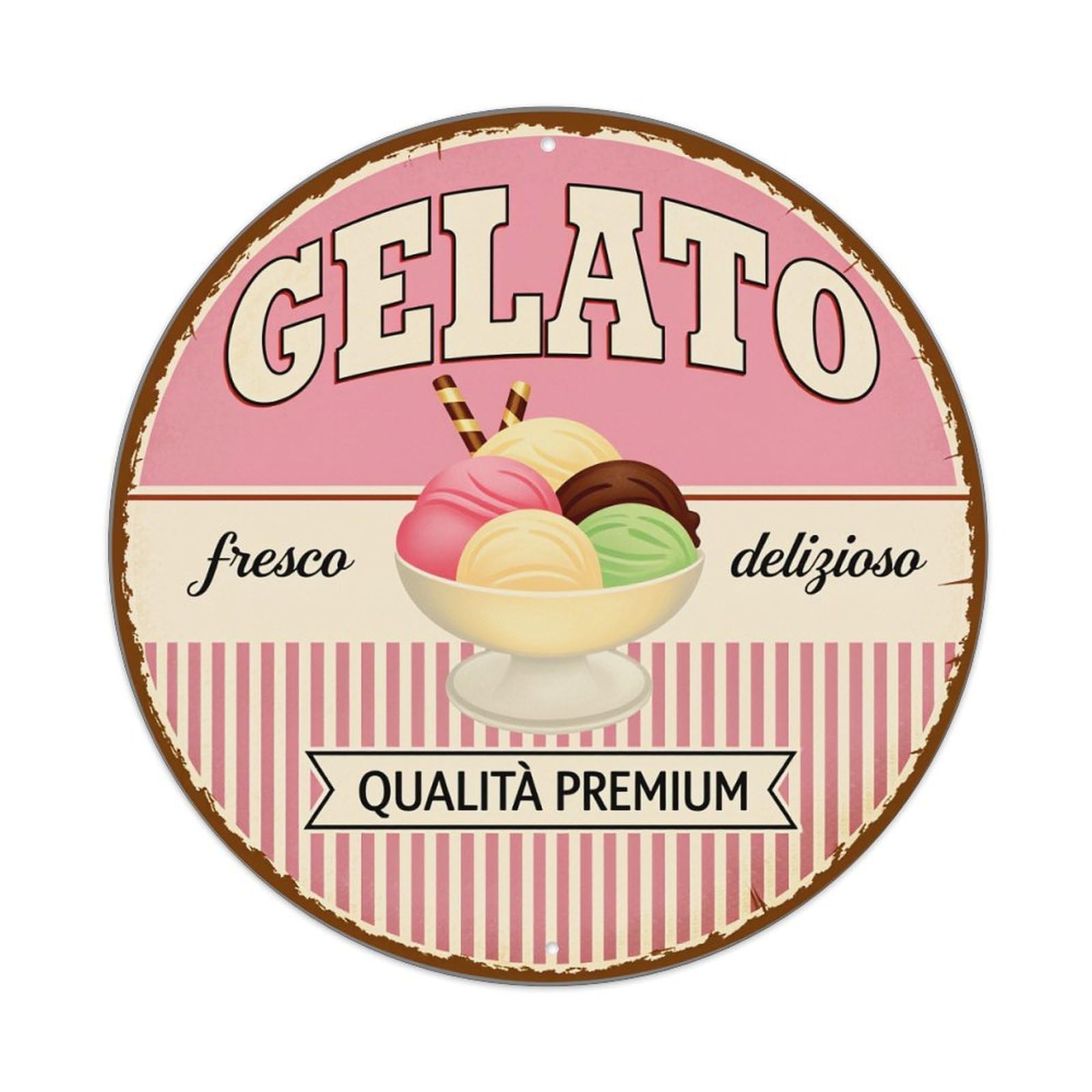 Lzwbntey Vintage Delicious Fresh Gelato Premium Quality Metal Tin Sign Retro Wall Decor For Home Bar Garage Cafe, Indoor & Outdoor Decorative，Circle Metal Poster, 8X8 Inch